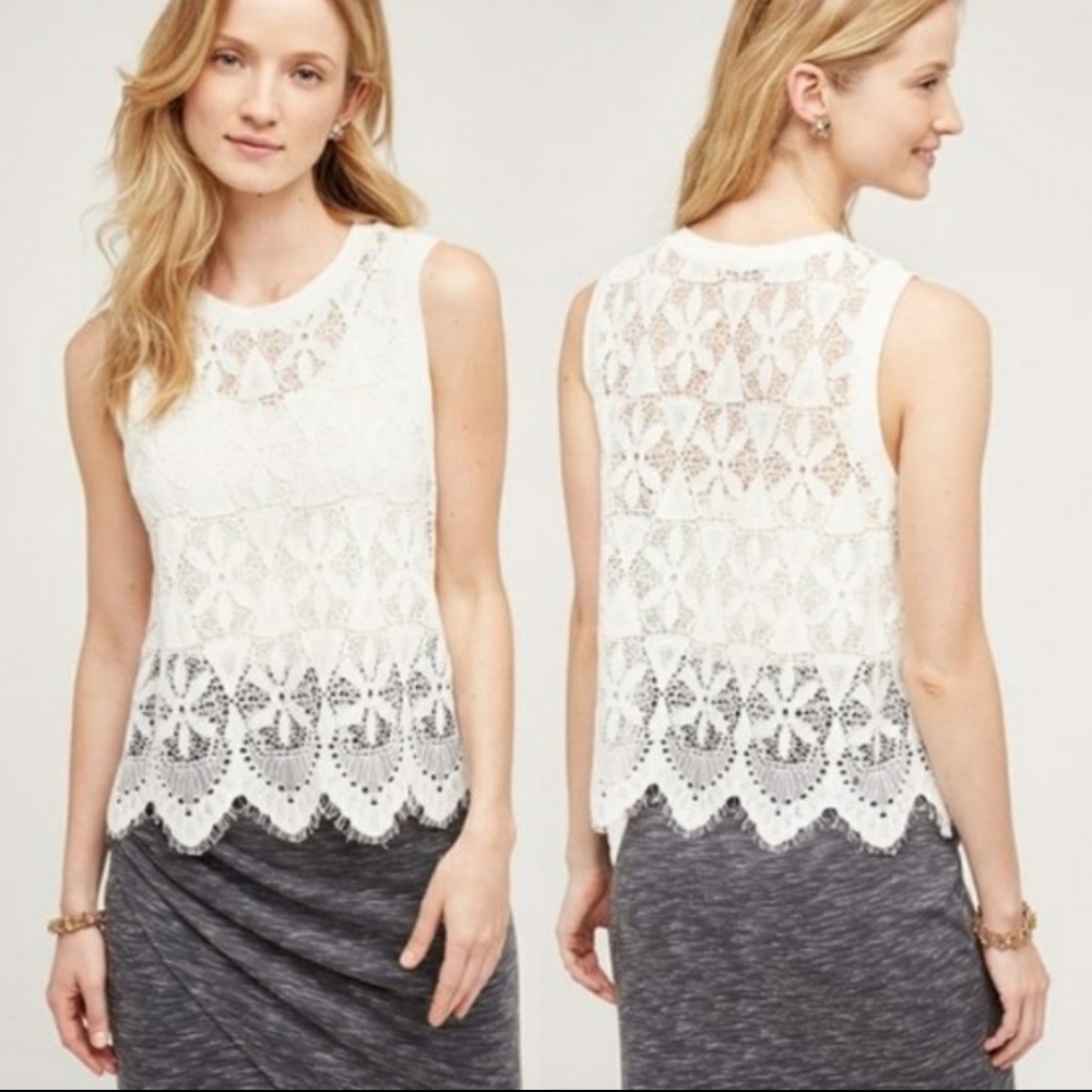 Anthropologie Deletta Bria Scalloped Lace Tank SzS